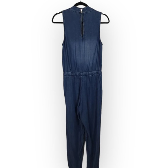 Love Stitch Tencel Chambray Jumpsuit Drawstring Waist Sleeveless Blue Size M - Picture 5 of 11
